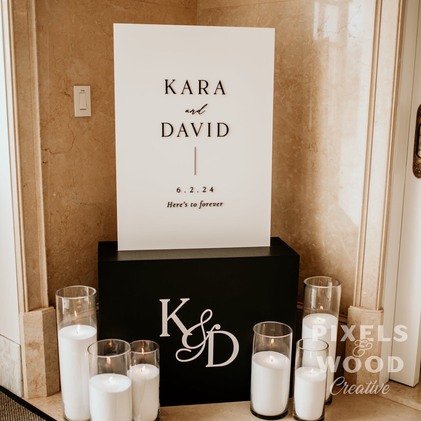 Tall Box Base Modern Acrylic Wedding Sign