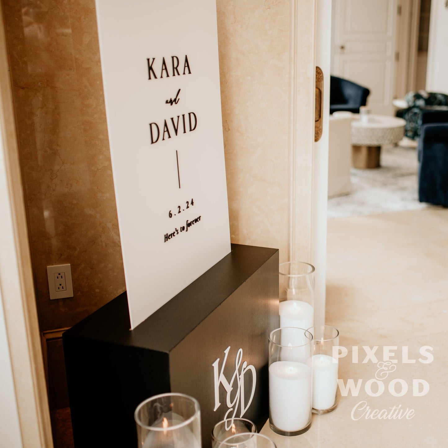 Tall Box Base Modern Acrylic Wedding Sign