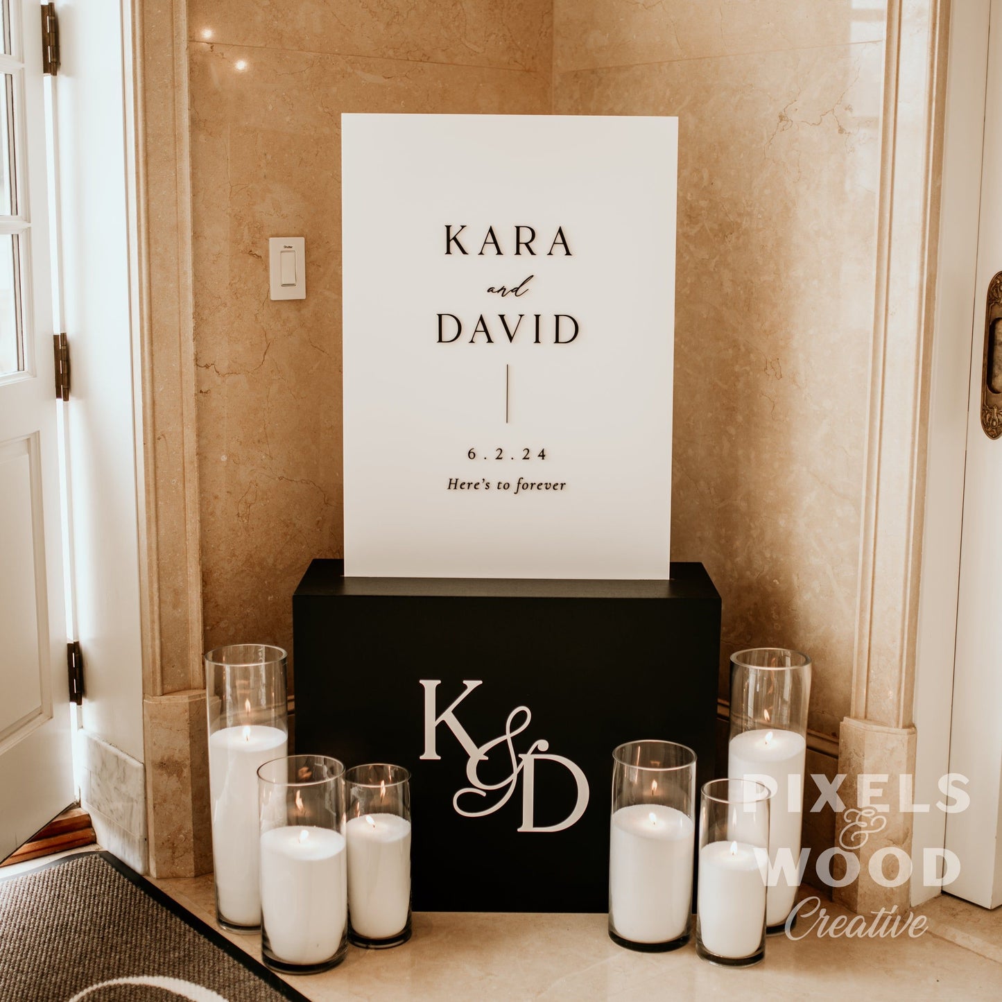 Tall Box Base Modern Acrylic Wedding Sign