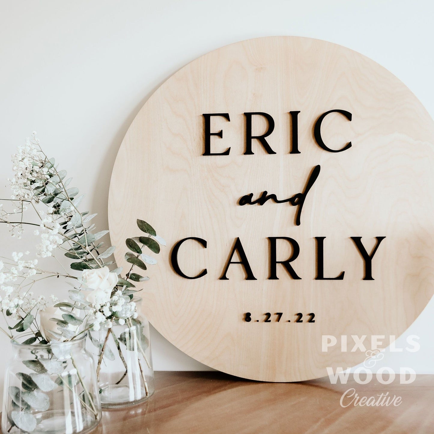 3D Round Wedding Couples Sign