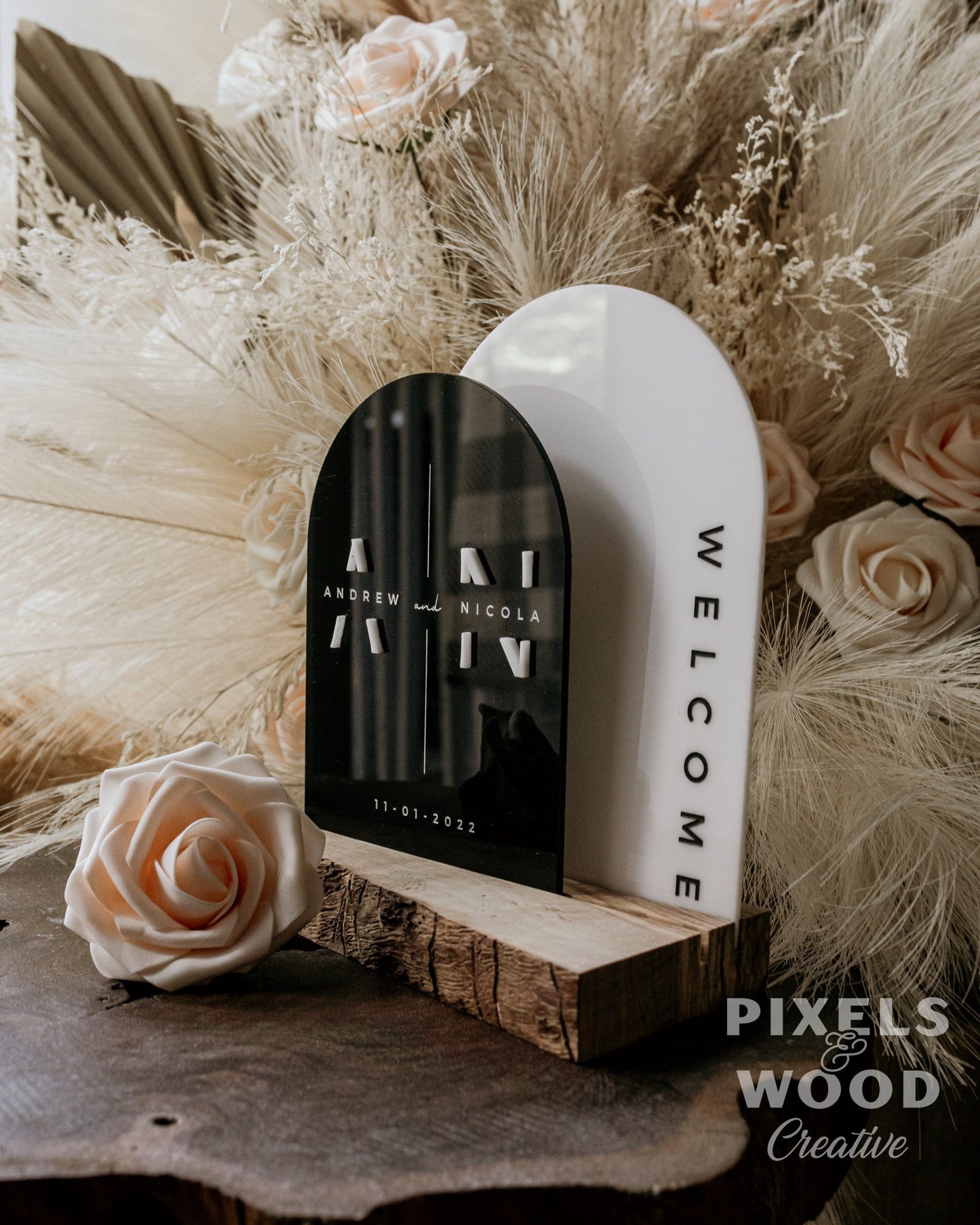 Custom Wedding Table Signage Live Edge Base