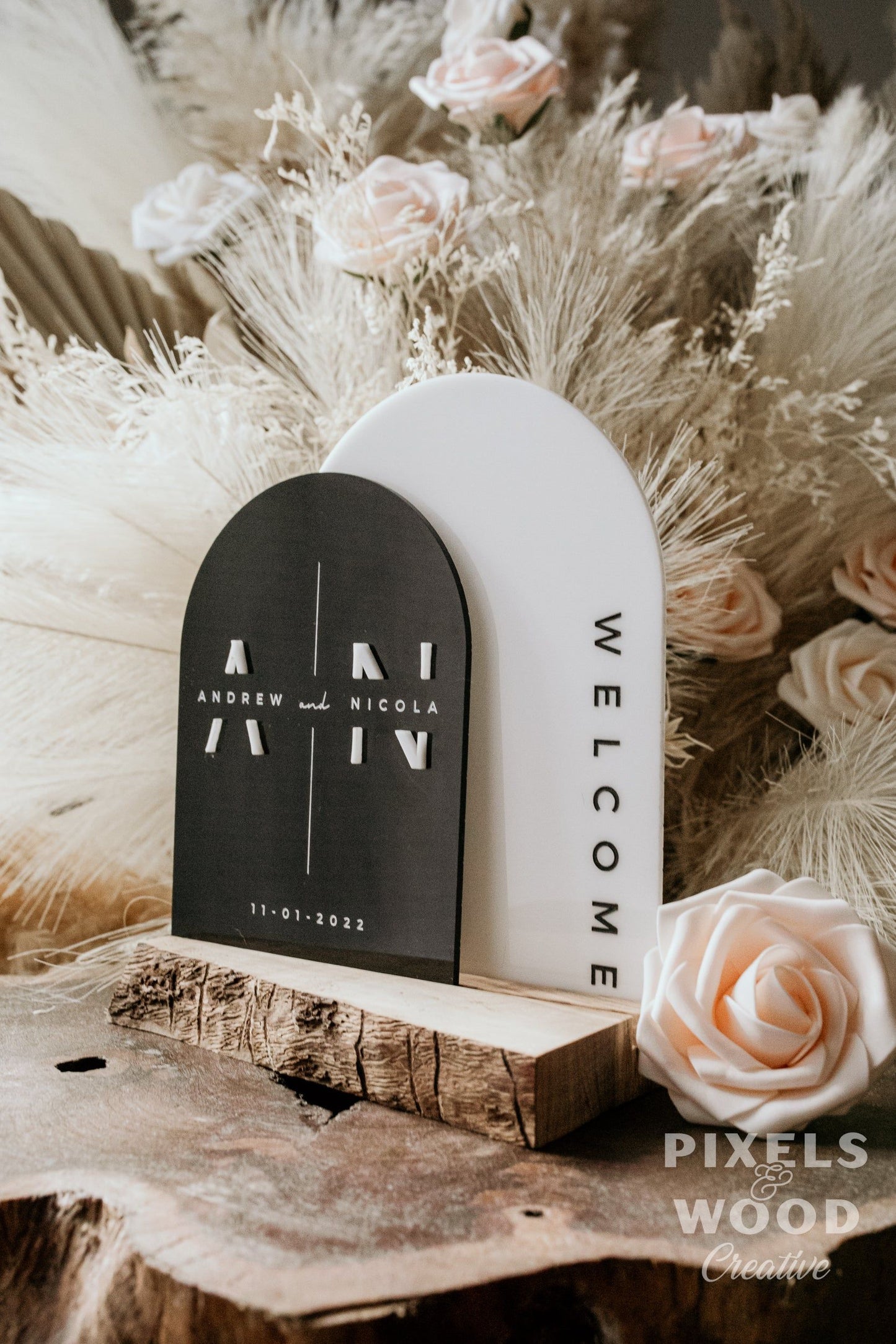 Custom Wedding Table Signage Live Edge Base