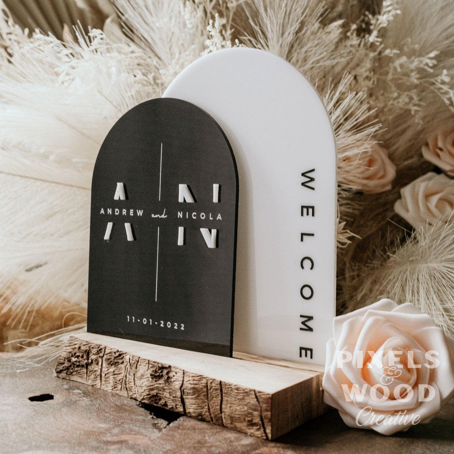 Custom Wedding Table Signage Live Edge Base