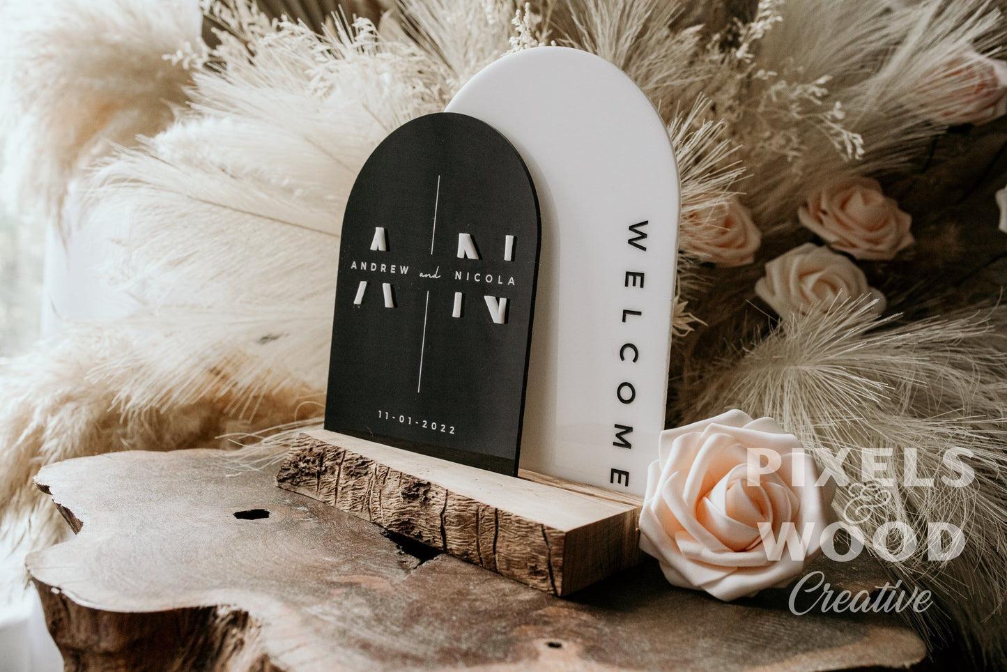 Custom Wedding Table Signage Live Edge Base