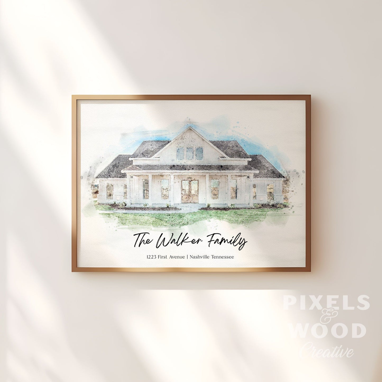 Watercolor House Portrait UV Printed