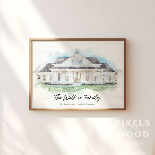 Watercolor House Portrait UV Printed